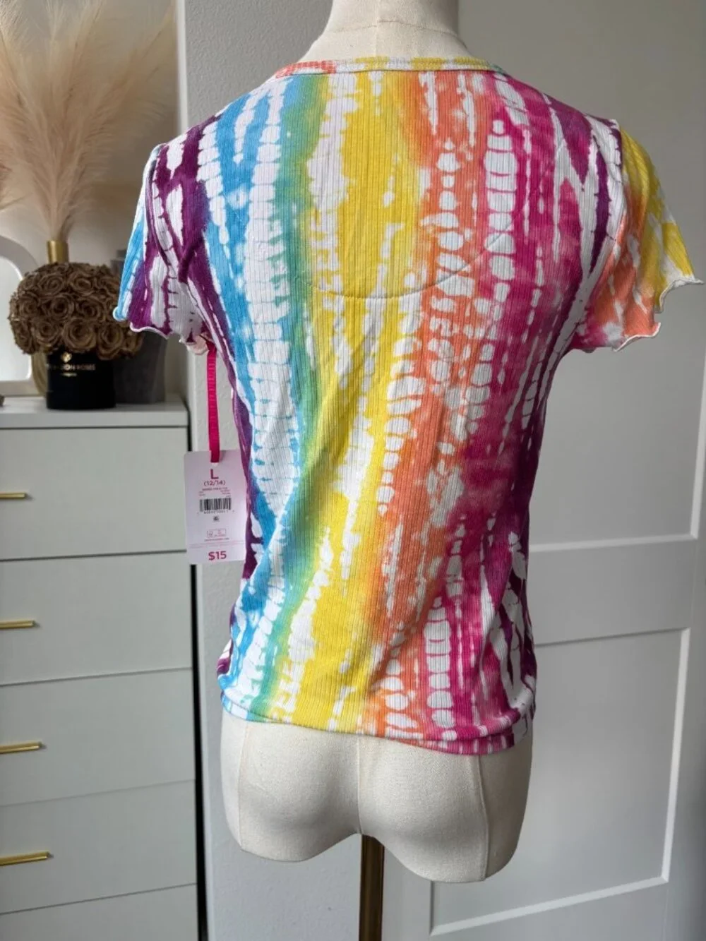 NWT Justice Multi-colored Scrunched Tie Dye T-Shirt Girl's Size Large (12/14)